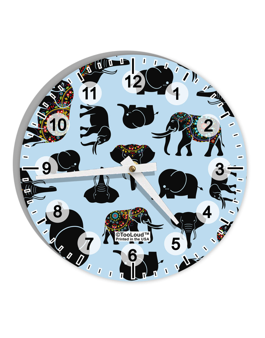 Mixed Elephants AOP 10 InchRound Wall Clock with Numbers All Over Print-Wall Clock-TooLoud-White-Davson Sales