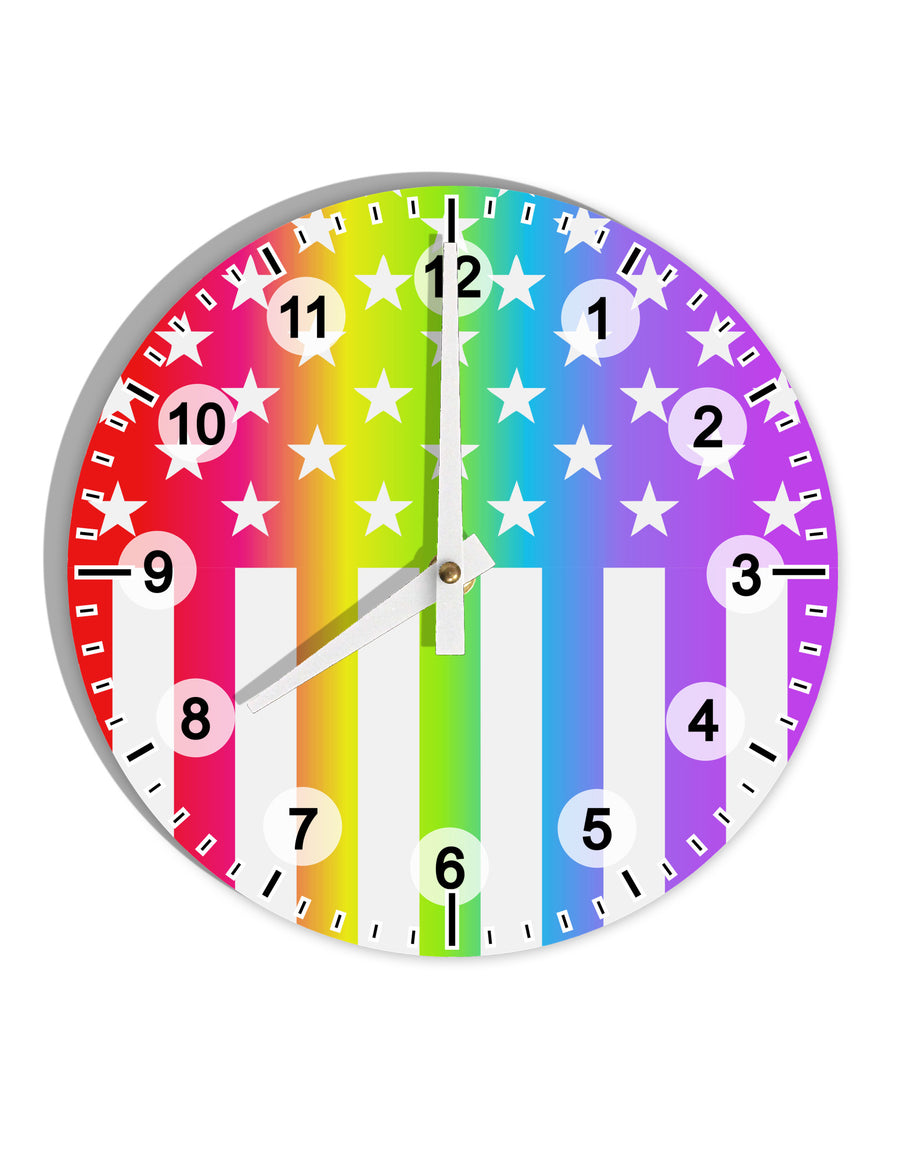 American Pride - Rainbow Stars and Stripes 10 InchRound Wall Clock with Numbers All Over Print-Wall Clock-TooLoud-White-Davson Sales