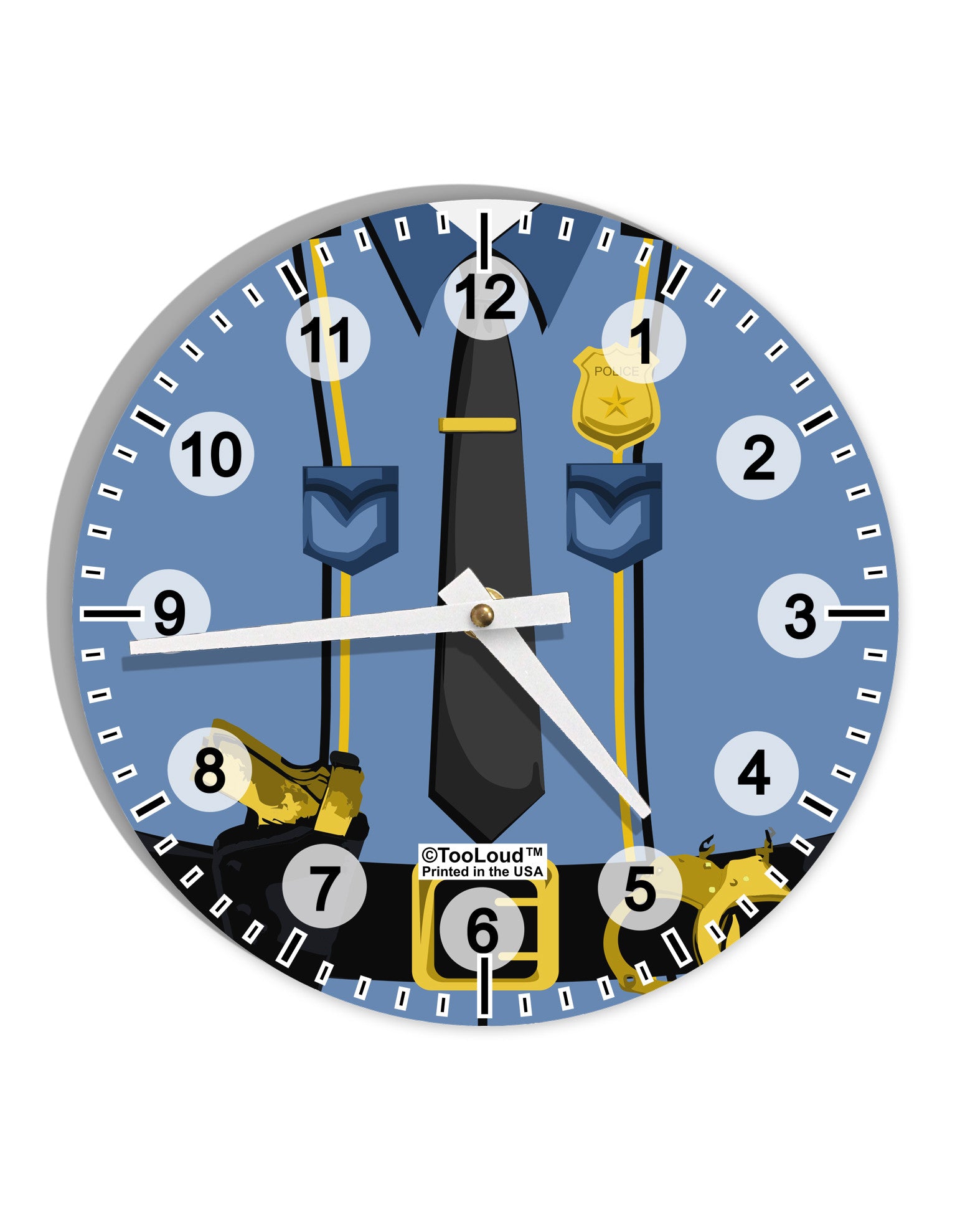 Police Blue-Gold AOP 10 InchRound Wall Clock with Numbers All Over Print-Wall Clock-TooLoud-White-Davson Sales