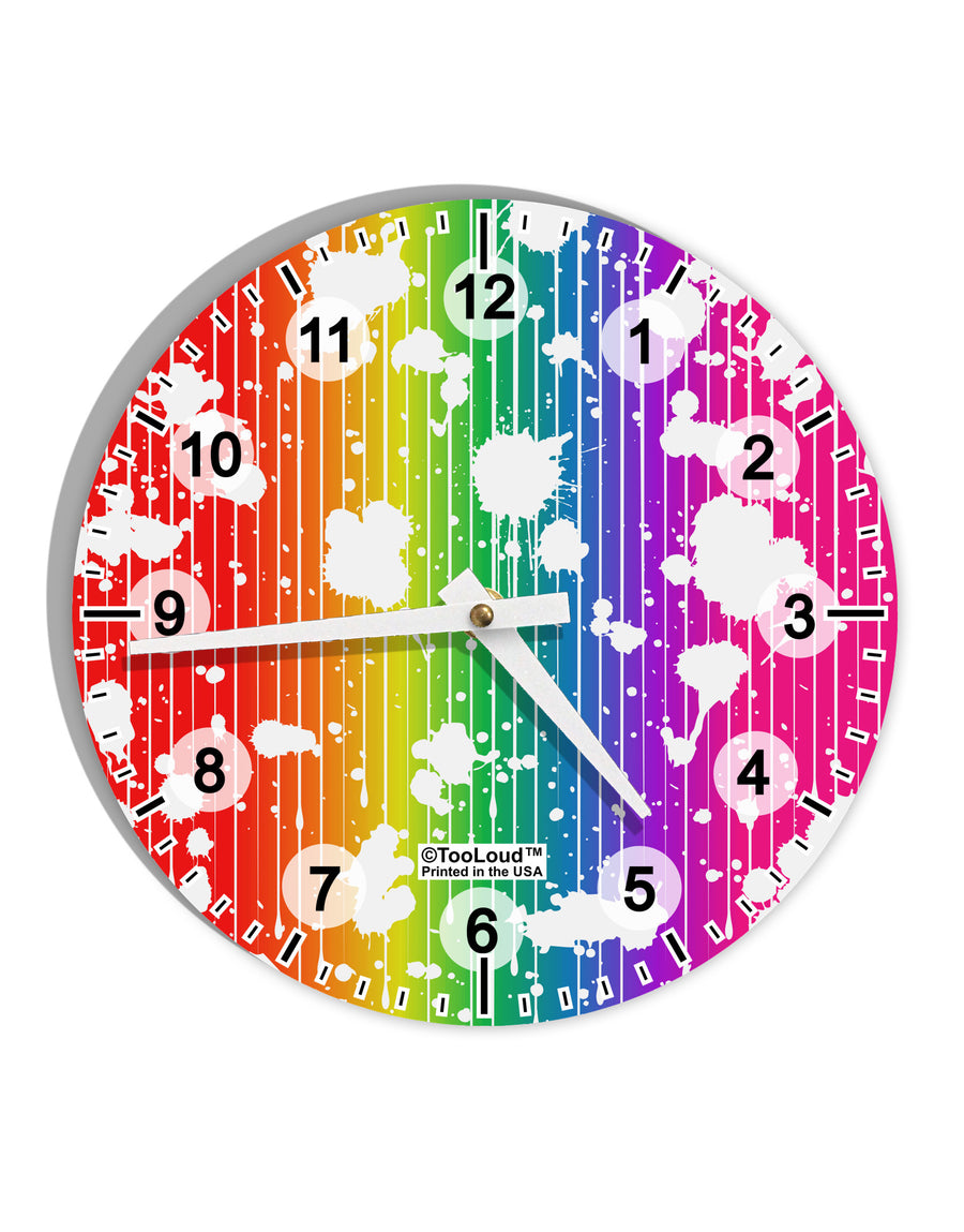 Splatter AOP - Rainbow 10 InchRound Wall Clock with Numbers All Over Print-Wall Clock-TooLoud-White-Davson Sales