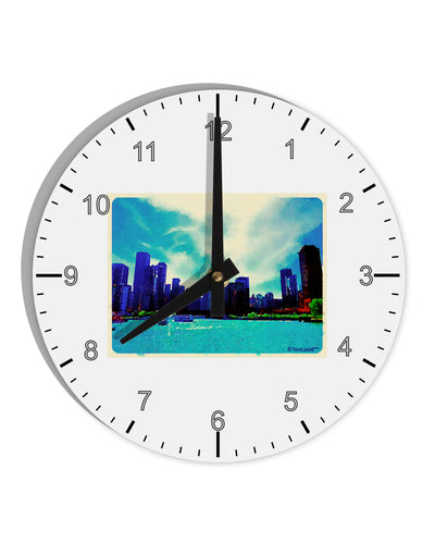 Chicago Skyline Watercolor 10 InchRound Wall Clock with Numbers-Wall Clock-TooLoud-White-Davson Sales