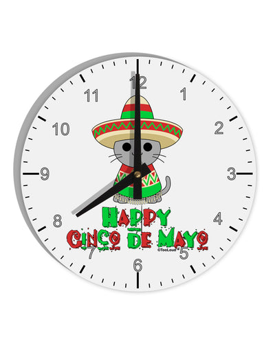 Happy Cinco de Mayo Cat 10 InchRound Wall Clock with Numbers by TooLoud-Wall Clock-TooLoud-White-Davson Sales