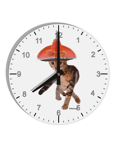 Cat with Sombrero and Sunglasses 10 InchRound Wall Clock with Numbers by TooLoud-Wall Clock-TooLoud-White-Davson Sales