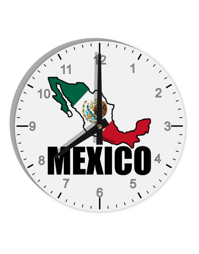 Mexico Outline - Mexican Flag - Mexico Text 10 InchRound Wall Clock with Numbers by TooLoud-Wall Clock-TooLoud-White-Davson Sales