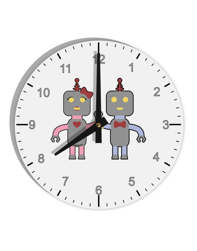 Cute Robot Love 10 InchRound Wall Clock with Numbers by TooLoud-Wall Clock-TooLoud-White-Davson Sales