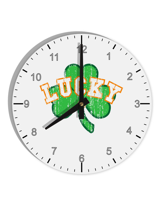 Lucky Shamrock Design Distressed 10 InchRound Wall Clock with Numbers by TooLoud-Wall Clock-TooLoud-White-Davson Sales