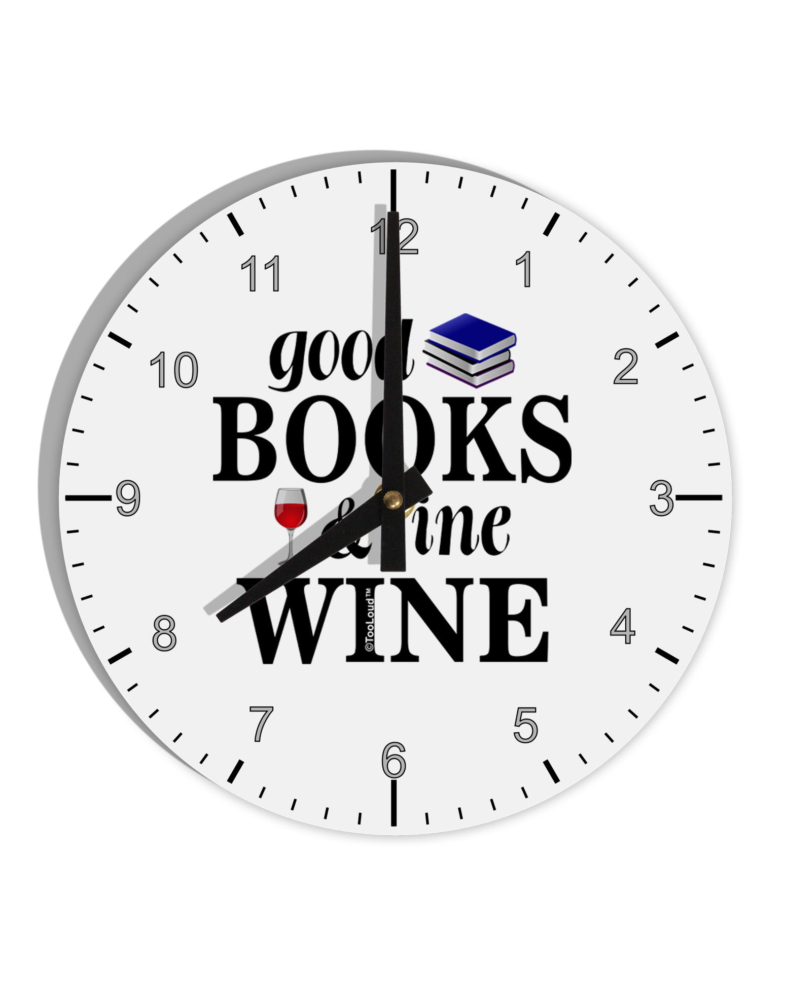 Good Books and Fine Wine 10 InchRound Wall Clock with Numbers-Wall Clock-TooLoud-White-Davson Sales
