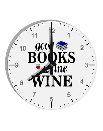 Good Books and Fine Wine 10 InchRound Wall Clock with Numbers-Wall Clock-TooLoud-White-Davson Sales