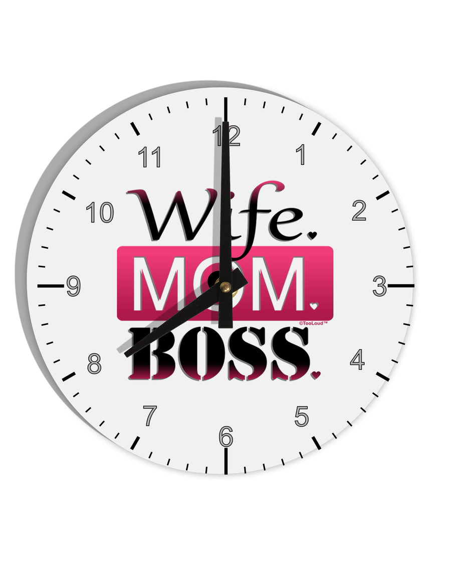 TooLoud Wife Mom Boss 10 InchRound Wall Clock with Numbers-Wall Clock-TooLoud-White-Davson Sales