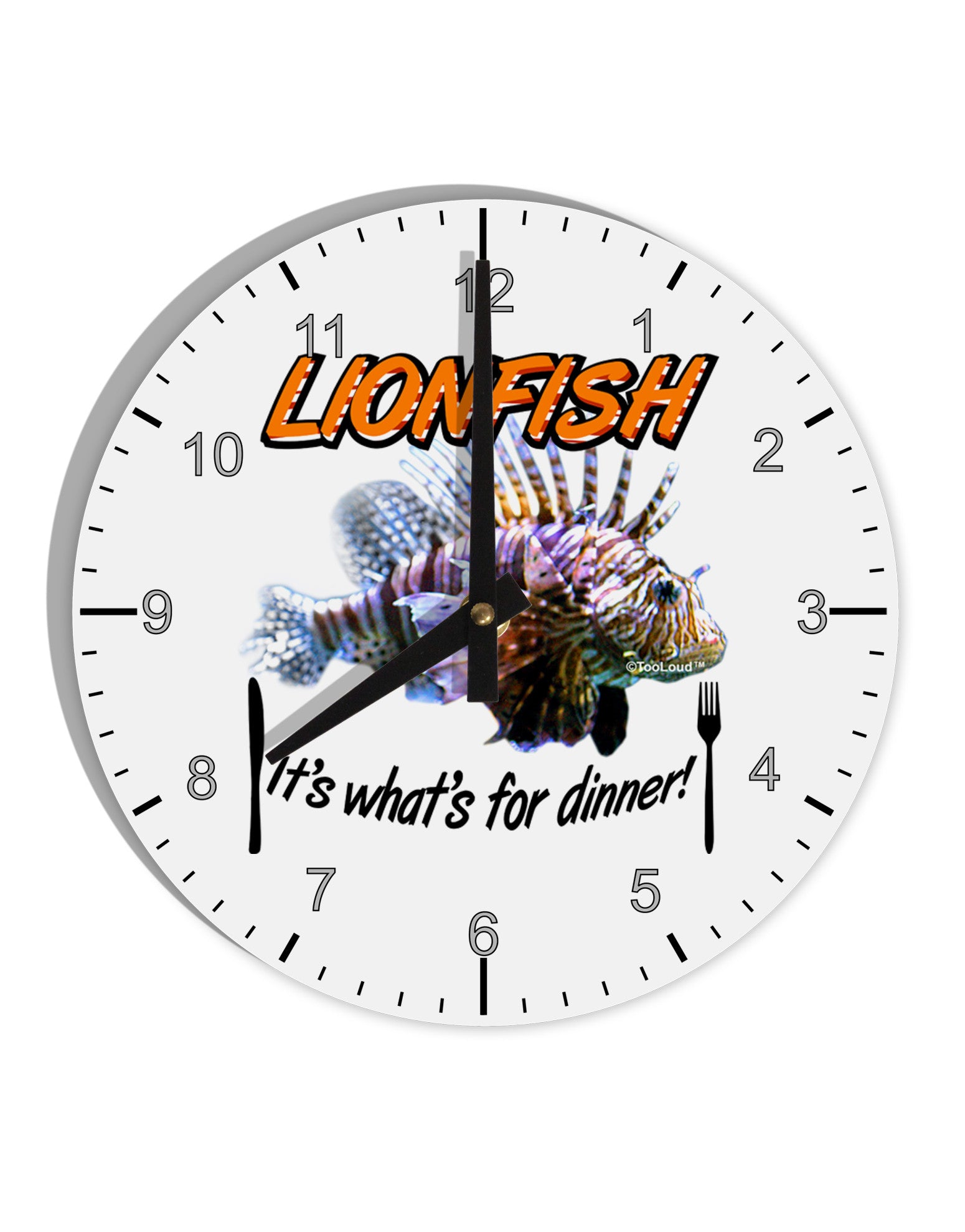 Lionfish - It's What's For Dinner 10 InchRound Wall Clock with Numbers-Wall Clock-TooLoud-White-Davson Sales