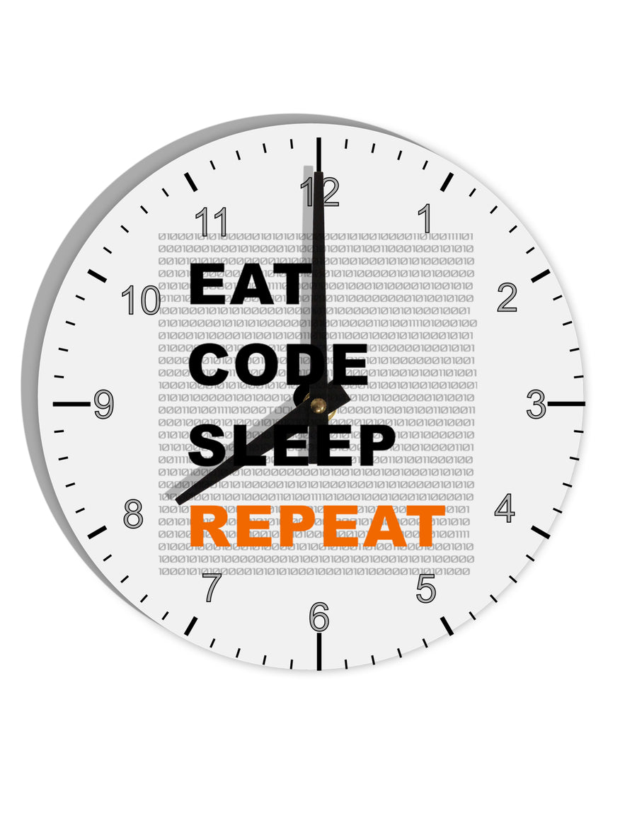 Eat Sleep Code Repeat 10 InchRound Wall Clock with Numbers by TooLoud-Wall Clock-TooLoud-White-Davson Sales