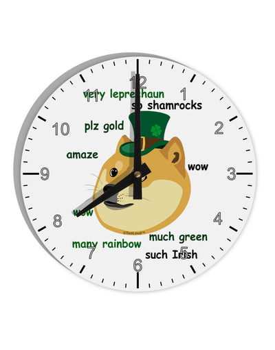 St Patricks Day Leprechaun Doge 10 InchRound Wall Clock with Numbers-Wall Clock-TooLoud-White-Davson Sales