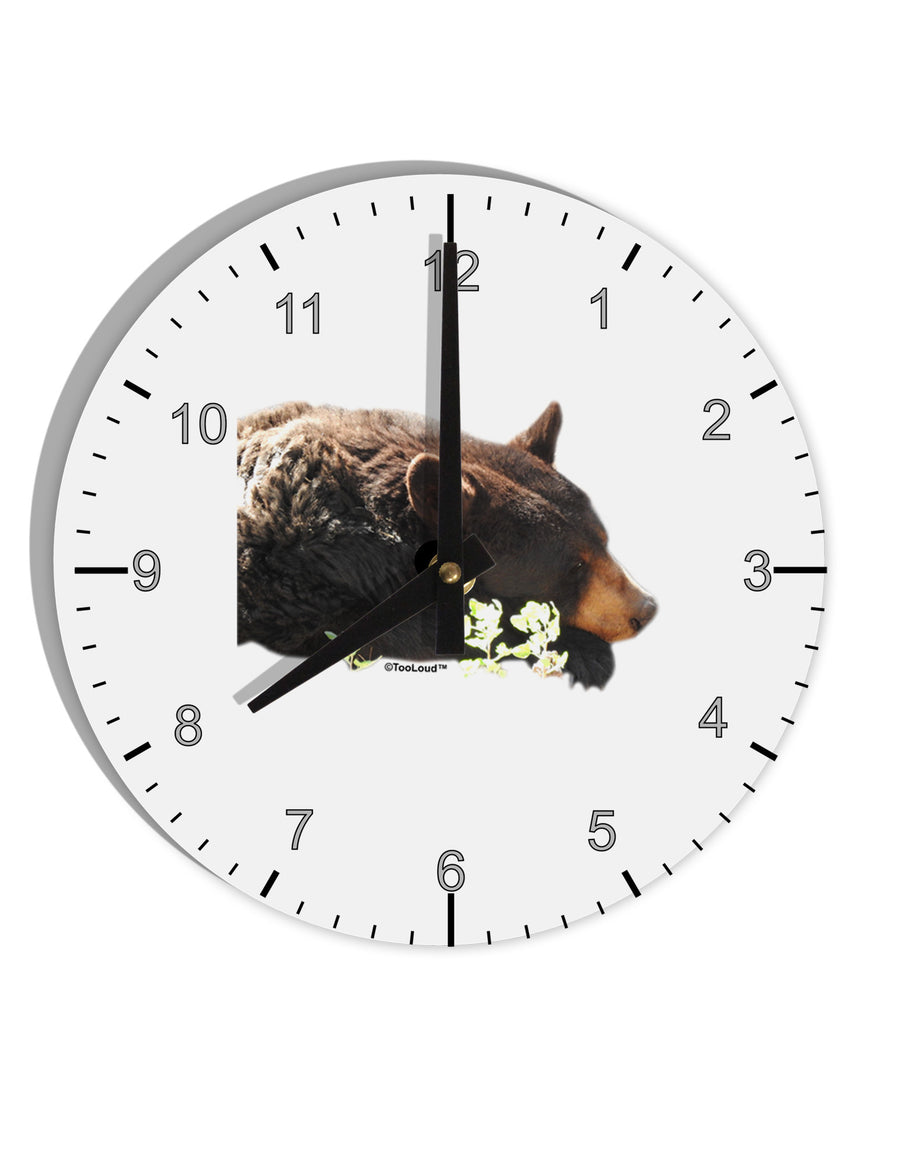 Laying Black Bear Cutout 10 InchRound Wall Clock with Numbers-Wall Clock-TooLoud-White-Davson Sales