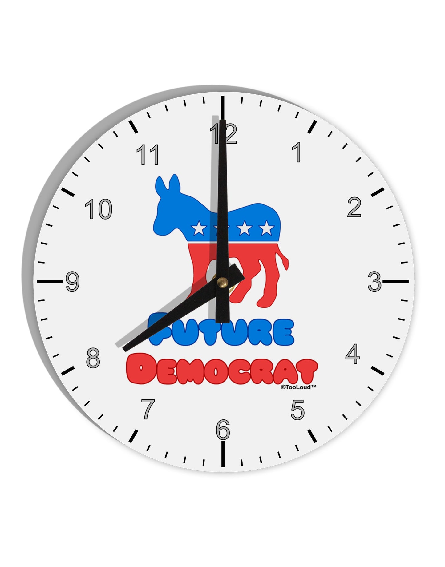 Future Democrat 10 InchRound Wall Clock with Numbers-Wall Clock-TooLoud-White-Davson Sales