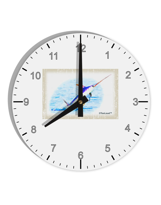 Swordfish Watercolor 10 InchRound Wall Clock with Numbers-Wall Clock-TooLoud-White-Davson Sales
