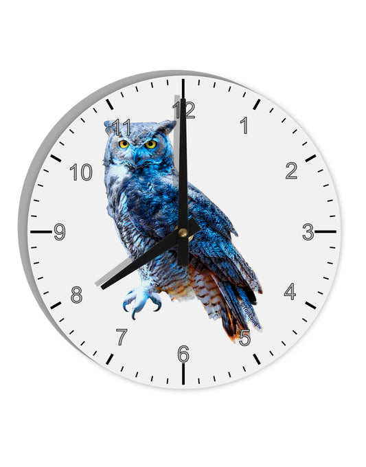 Colorful Great Horned Owl 10 InchRound Wall Clock with Numbers-Wall Clock-TooLoud-White-Davson Sales
