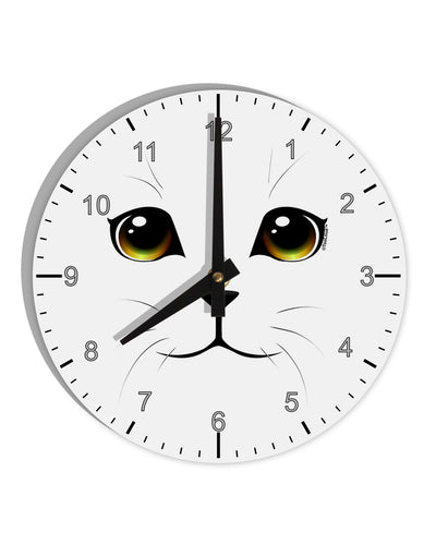 TooLoud Yellow Amber-Eyed Cute Cat Face 10 InchRound Wall Clock with Numbers-Wall Clock-TooLoud-White-Davson Sales