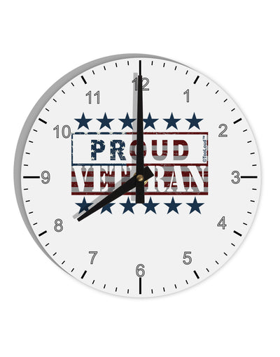 Proud Veteran Flag 10 InchRound Wall Clock with Numbers-Wall Clock-TooLoud-White-Davson Sales