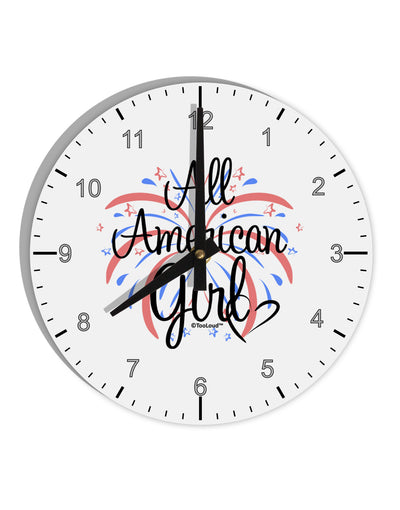 All American Girl - Fireworks and Heart 10 InchRound Wall Clock with Numbers by TooLoud-Wall Clock-TooLoud-White-Davson Sales