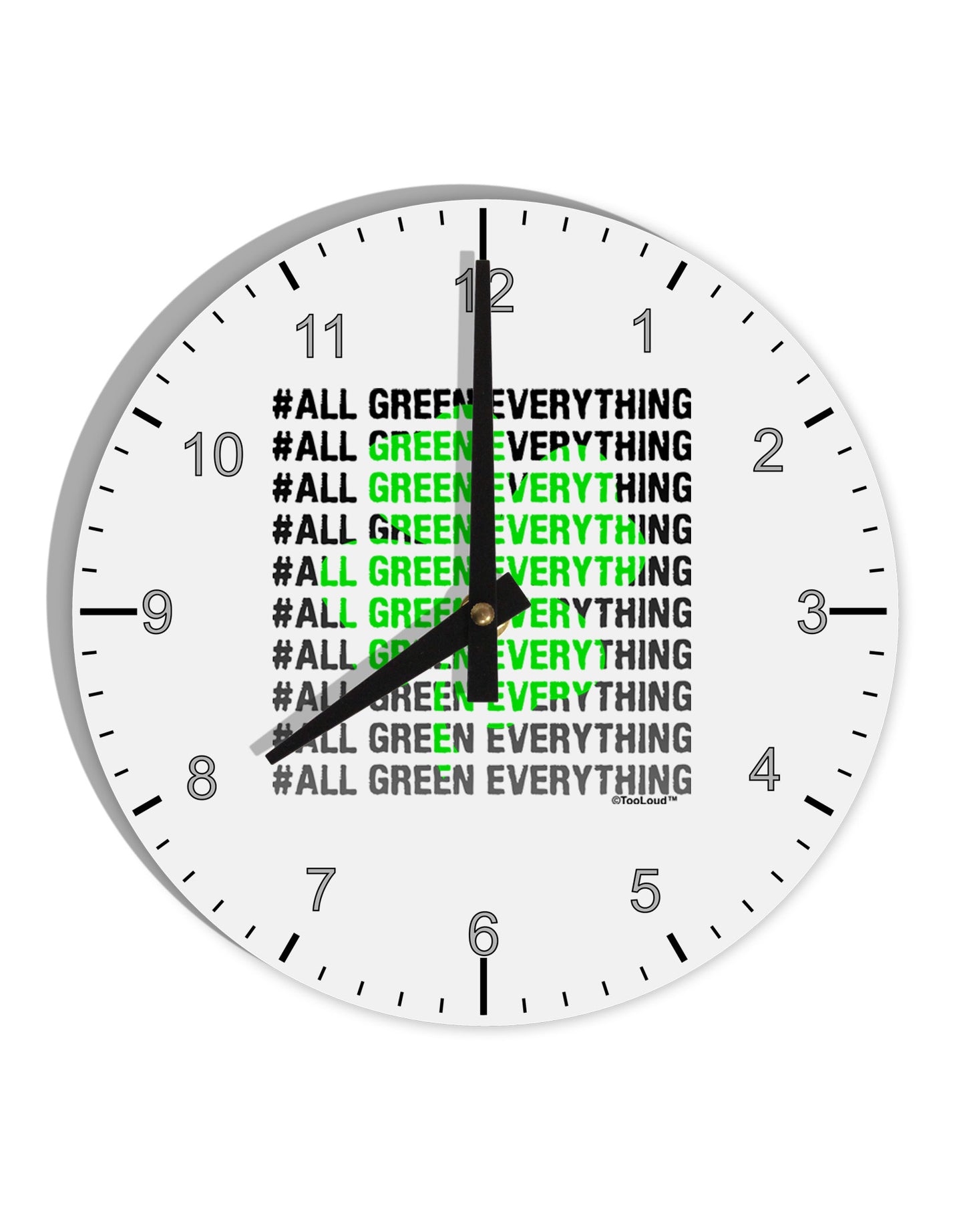 All Green Everything Clover 10 InchRound Wall Clock with Numbers-Wall Clock-TooLoud-White-Davson Sales