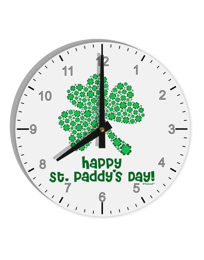 Happy St. Paddy's Day Shamrock Design 10 InchRound Wall Clock with Numbers by TooLoud-Wall Clock-TooLoud-White-Davson Sales