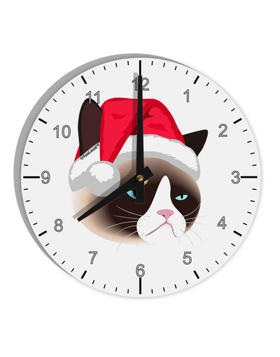 Santa Hat Disgruntled Siamese Cat 10 InchRound Wall Clock with Numbers by TooLoud-Wall Clock-TooLoud-White-Davson Sales