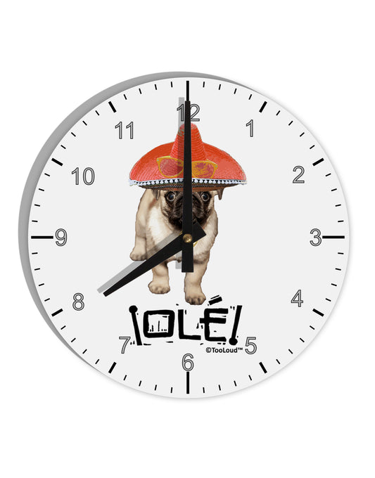 Pug Dog with Pink Sombrero - Ole 10 InchRound Wall Clock with Numbers by TooLoud-Wall Clock-TooLoud-White-Davson Sales