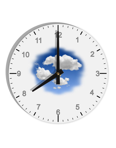 Blue Sky Puffy Clouds 10 InchRound Wall Clock with Numbers-Wall Clock-TooLoud-White-Davson Sales