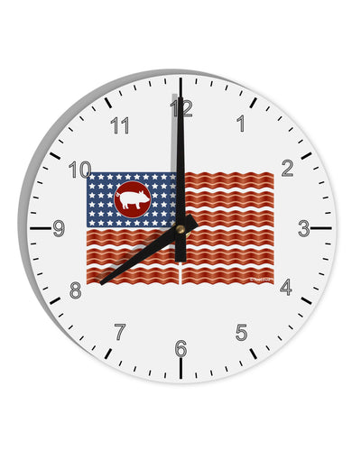 American Bacon Flag 10 InchRound Wall Clock with Numbers-Wall Clock-TooLoud-White-Davson Sales