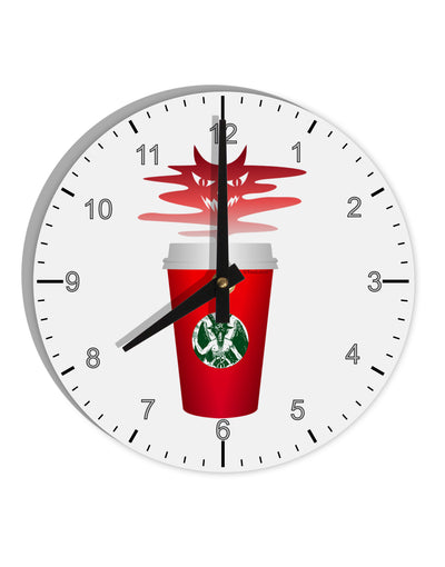 Red Cup Satan Coffee 10 InchRound Wall Clock with Numbers by TooLoud-Wall Clock-TooLoud-White-Davson Sales