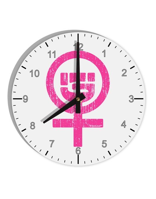 Pink Distressed Feminism Symbol 10 InchRound Wall Clock with Numbers-Wall Clock-TooLoud-White-Davson Sales