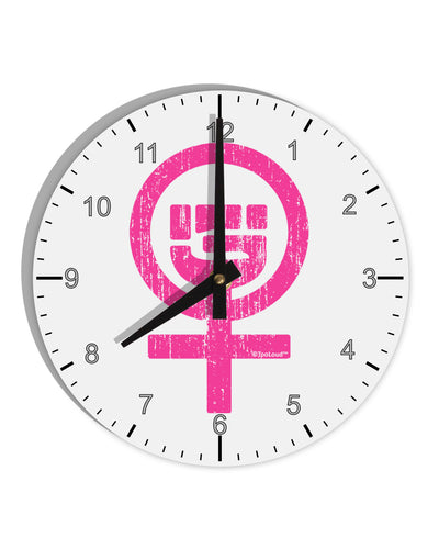 Pink Distressed Feminism Symbol 10 InchRound Wall Clock with Numbers