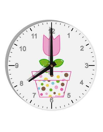 Easter Tulip Design - Pink 10 InchRound Wall Clock with Numbers by TooLoud-Wall Clock-TooLoud-White-Davson Sales