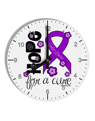 Hope for a Cure - Purple Ribbon Crohn’s Disease - Flowers 10 InchRound Wall Clock with Numbers-Wall Clock-TooLoud-White-Davson Sales