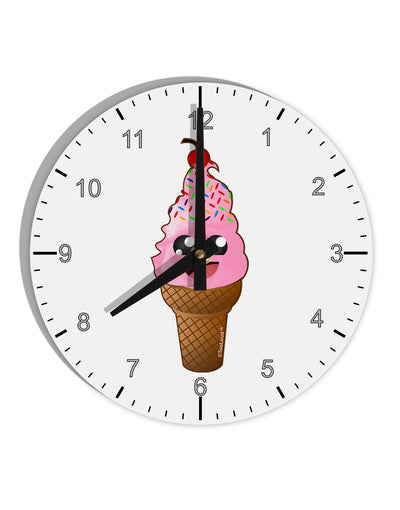 Cute Ice Cream Cone 10 InchRound Wall Clock with Numbers-Wall Clock-TooLoud-White-Davson Sales