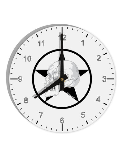 White Skull With Star 10 InchRound Wall Clock with Numbers by TooLoud-Wall Clock-TooLoud-White-Davson Sales