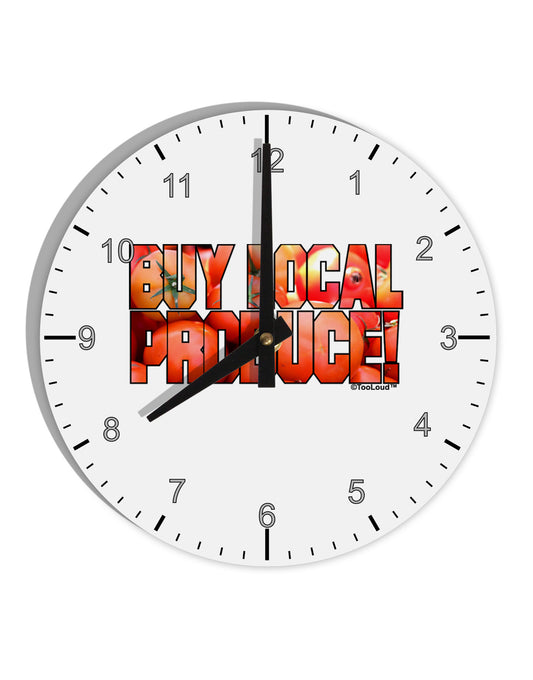 Buy Local Produce Tomatoes Text 10 InchRound Wall Clock with Numbers-Wall Clock-TooLoud-White-Davson Sales