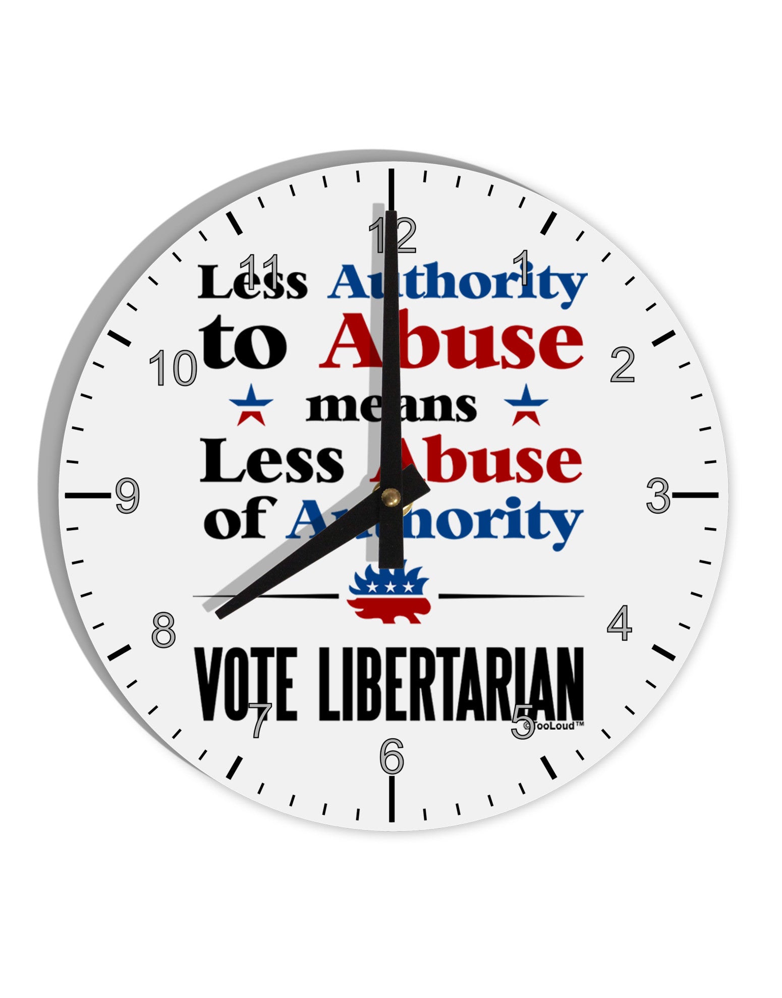 Libertarian Against Authority Abuse 10 InchRound Wall Clock with Numbers-Wall Clock-TooLoud-White-Davson Sales