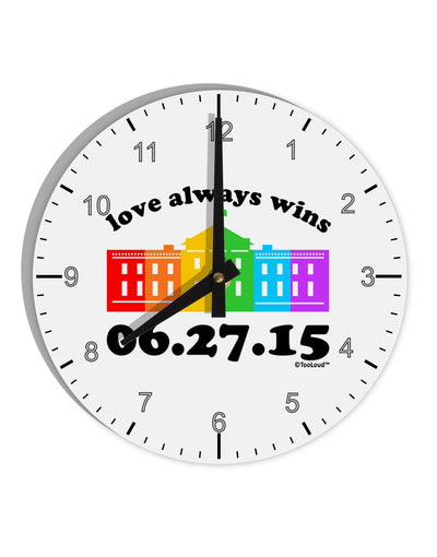 Love Always Wins with Date - Marriage Equality 10 InchRound Wall Clock with Numbers-Wall Clock-TooLoud-White-Davson Sales