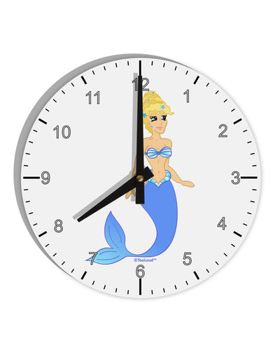 Mermaid Design - Blue 10 InchRound Wall Clock with Numbers-Wall Clock-TooLoud-White-Davson Sales