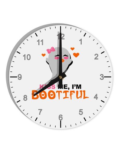 Kiss Me BOOtiful Ghost Orange 10 InchRound Wall Clock with Numbers-Wall Clock-TooLoud-White-Davson Sales