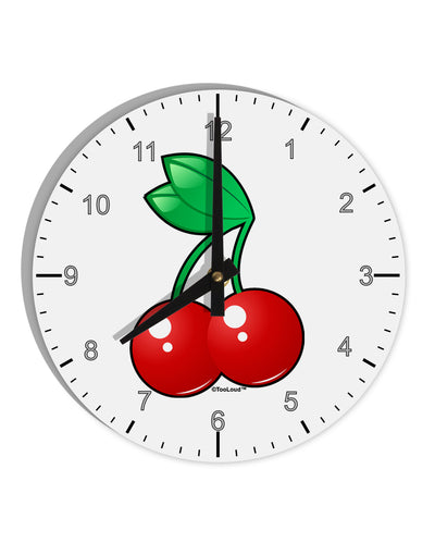 Cherries 10 InchRound Wall Clock with Numbers-Wall Clock-TooLoud-White-Davson Sales
