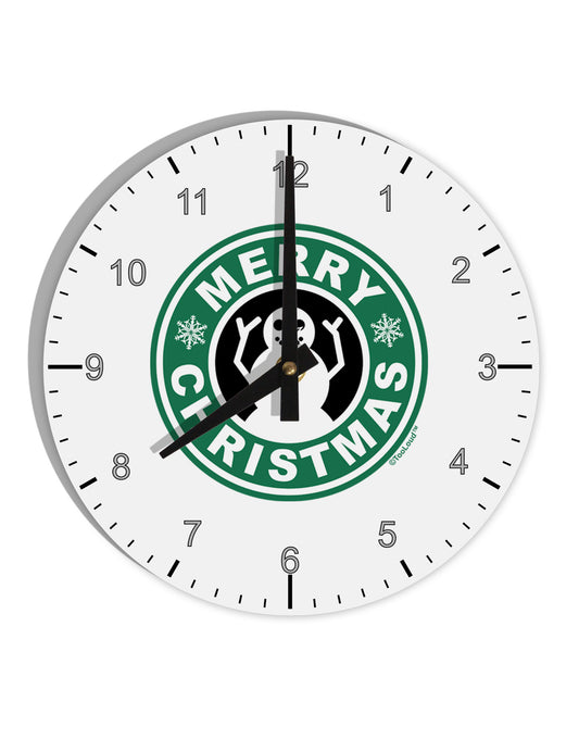 Merry Christmas Latte Logo 10 InchRound Wall Clock with Numbers-Wall Clock-TooLoud-White-Davson Sales