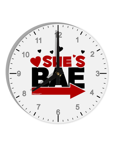 She's BAE - Right Arrow 10 InchRound Wall Clock with Numbers-Wall Clock-TooLoud-White-Davson Sales