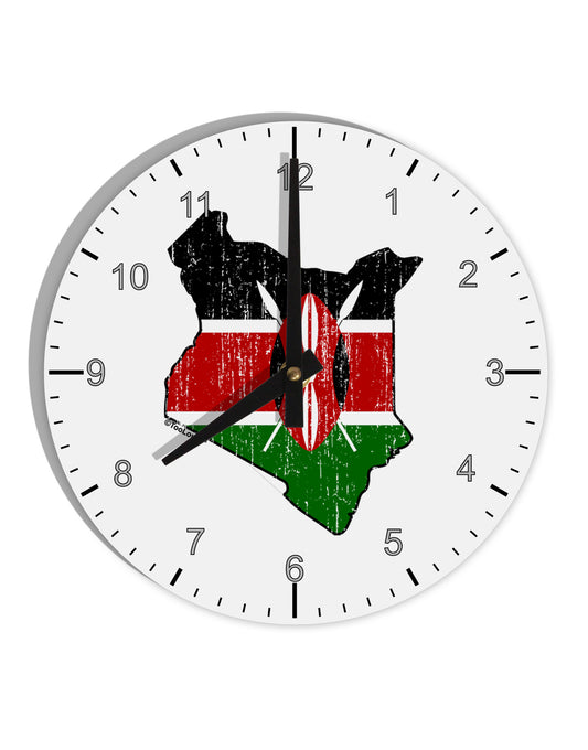 Kenya Flag Silhouette Distressed 10 InchRound Wall Clock with Numbers-Wall Clock-TooLoud-White-Davson Sales