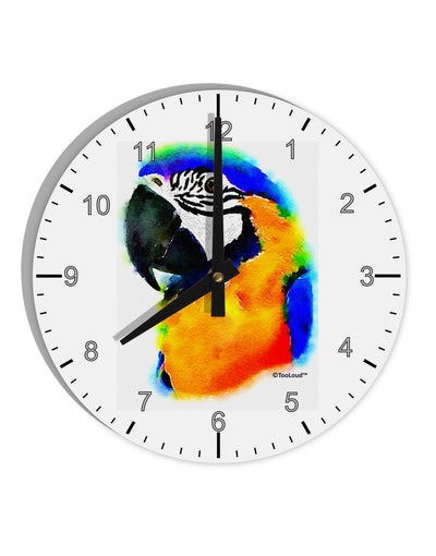 Brightly Colored Parrot Watercolor 10 InchRound Wall Clock with Numbers-Wall Clock-TooLoud-White-Davson Sales