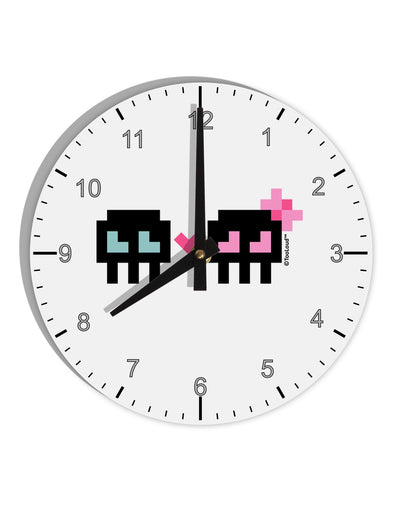 8-Bit Skull Love - Boy and Girl 10 InchRound Wall Clock with Numbers-Wall Clock-TooLoud-White-Davson Sales