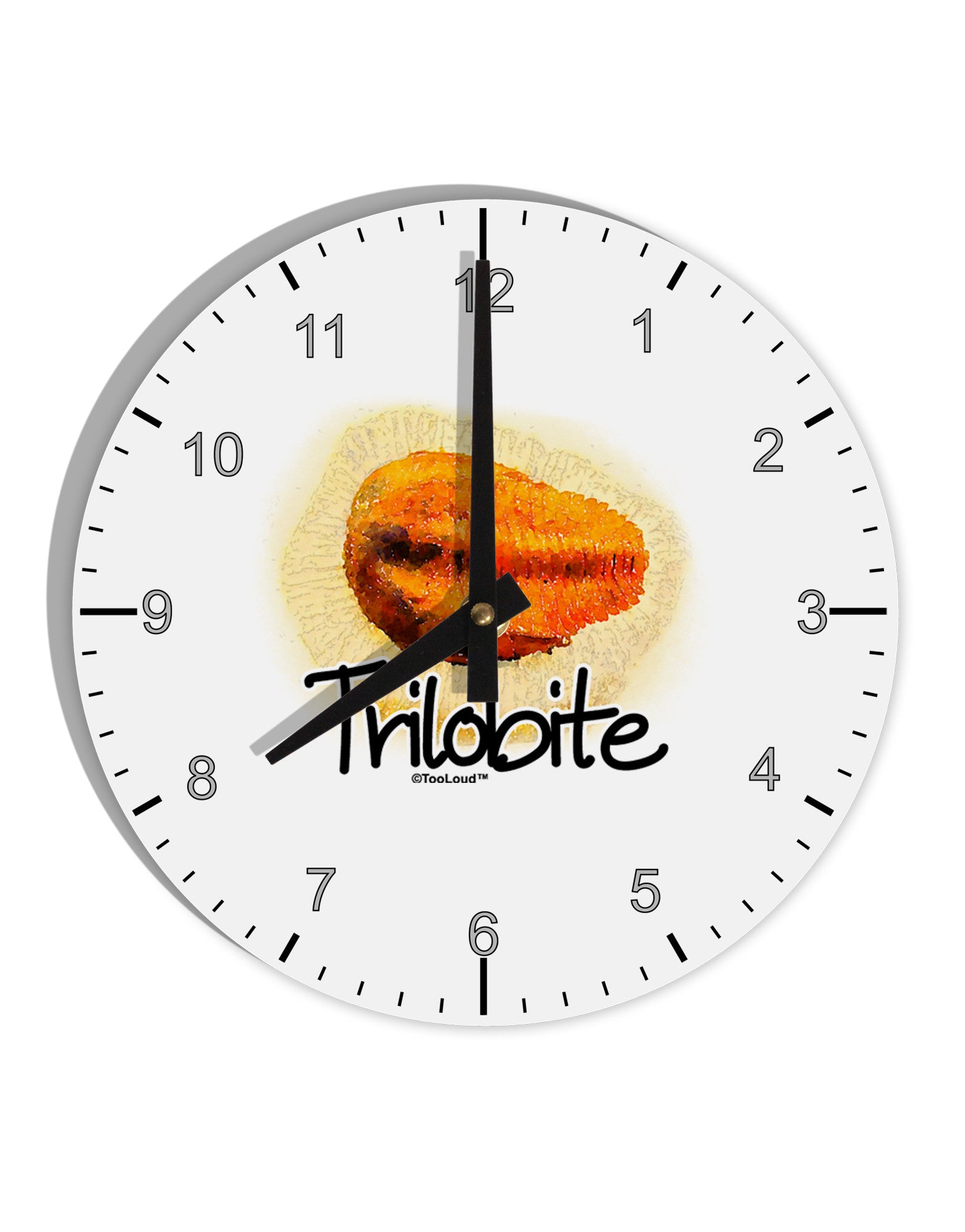 Trilobite Fossil Watercolor Text 10 InchRound Wall Clock with Numbers-Wall Clock-TooLoud-White-Davson Sales