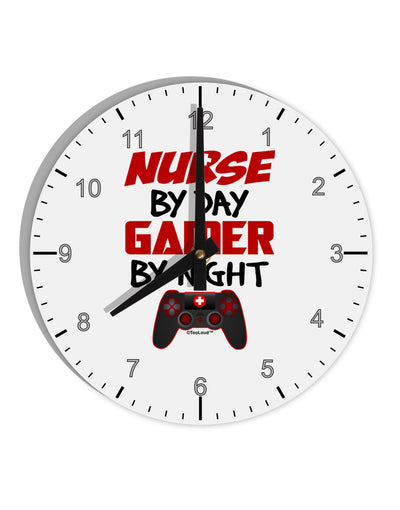 Nurse By Day Gamer By Night 10 InchRound Wall Clock with Numbers-Wall Clock-TooLoud-White-Davson Sales