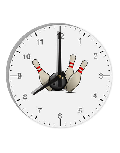 Bowling Ball with Pins 10 InchRound Wall Clock with Numbers-Wall Clock-TooLoud-White-Davson Sales